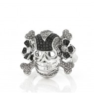 Men's Black and White Diamonds Skull Ring